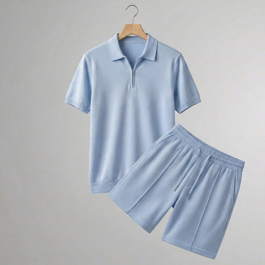 Men's short polo | summer knit set — Light Blue