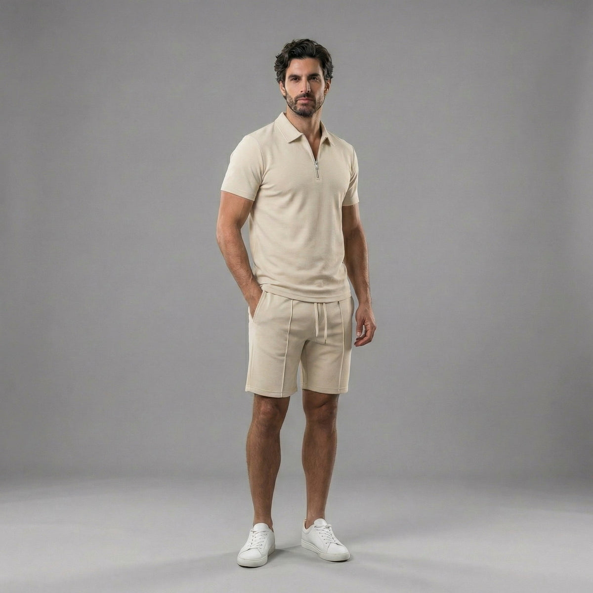 Men's short polo | summer knit set — Khaki