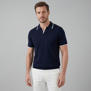 Polohemd für Herren mit Strickstruktur und knopflosem Design — Marineblau