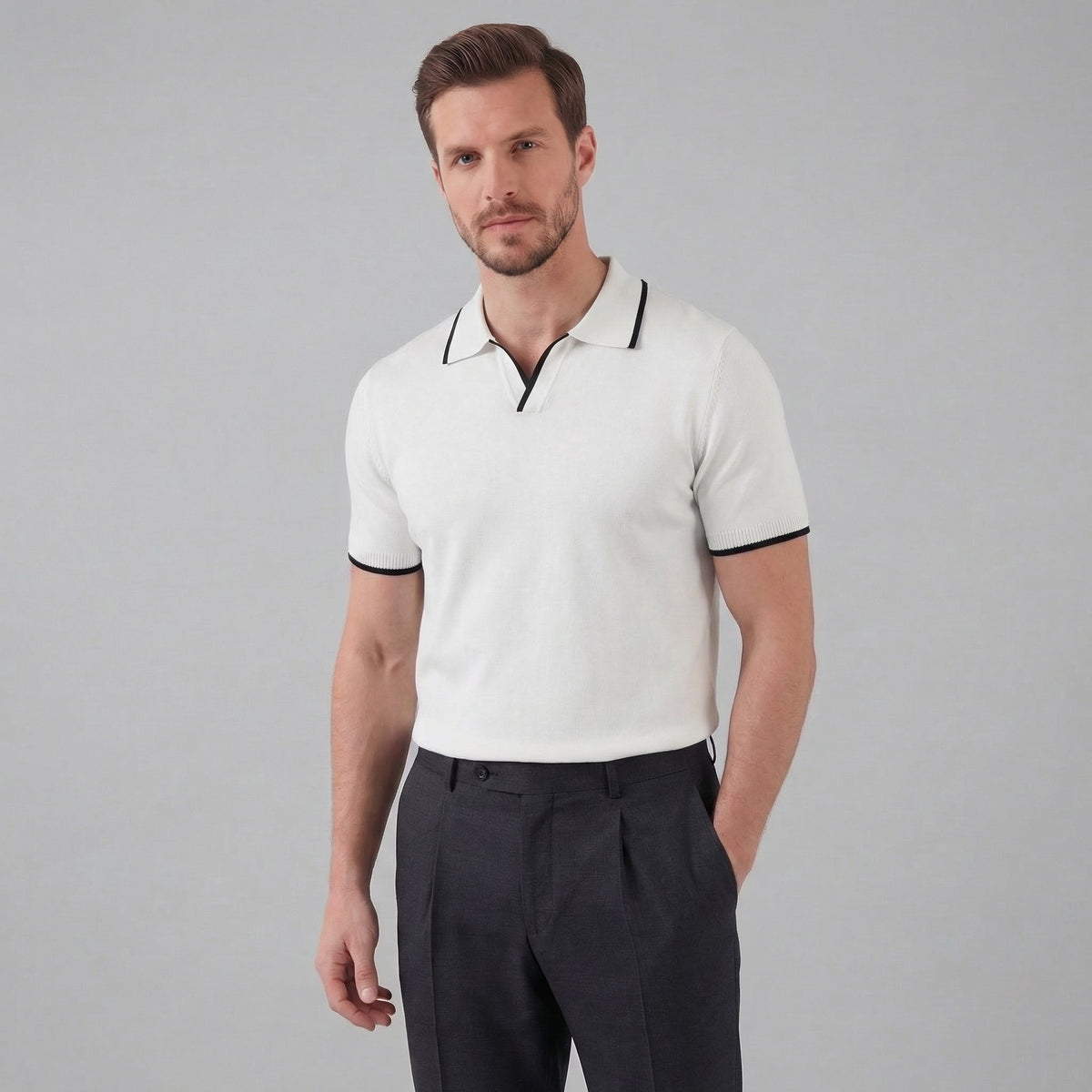 Buttonless polo | casual men's knit top — White