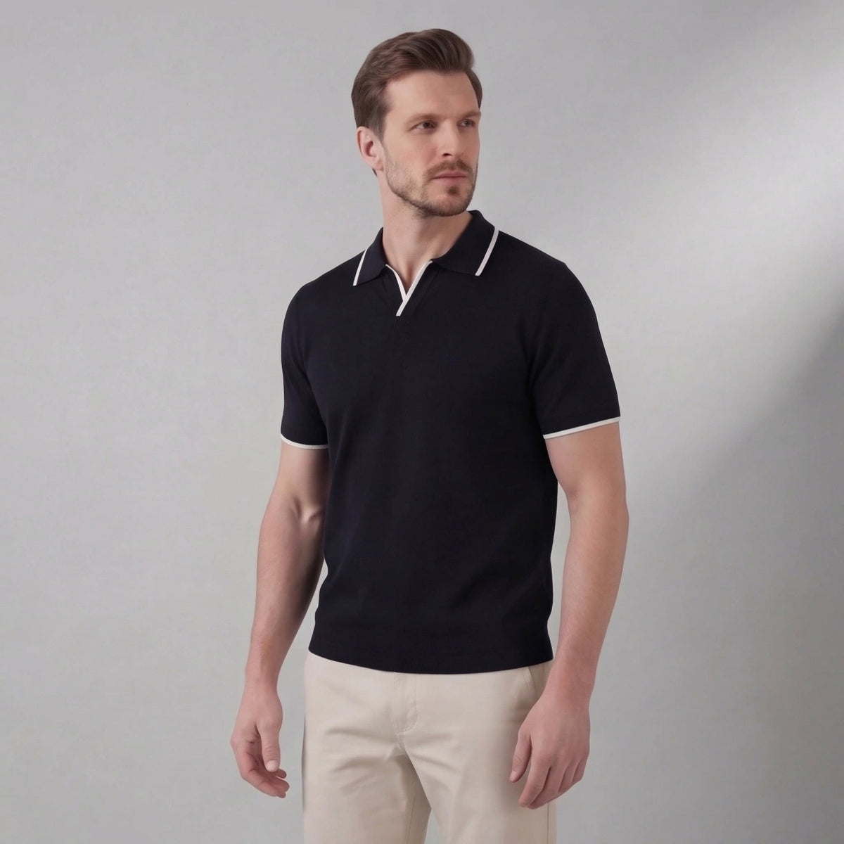 Buttonless polo | casual men's knit top — Black