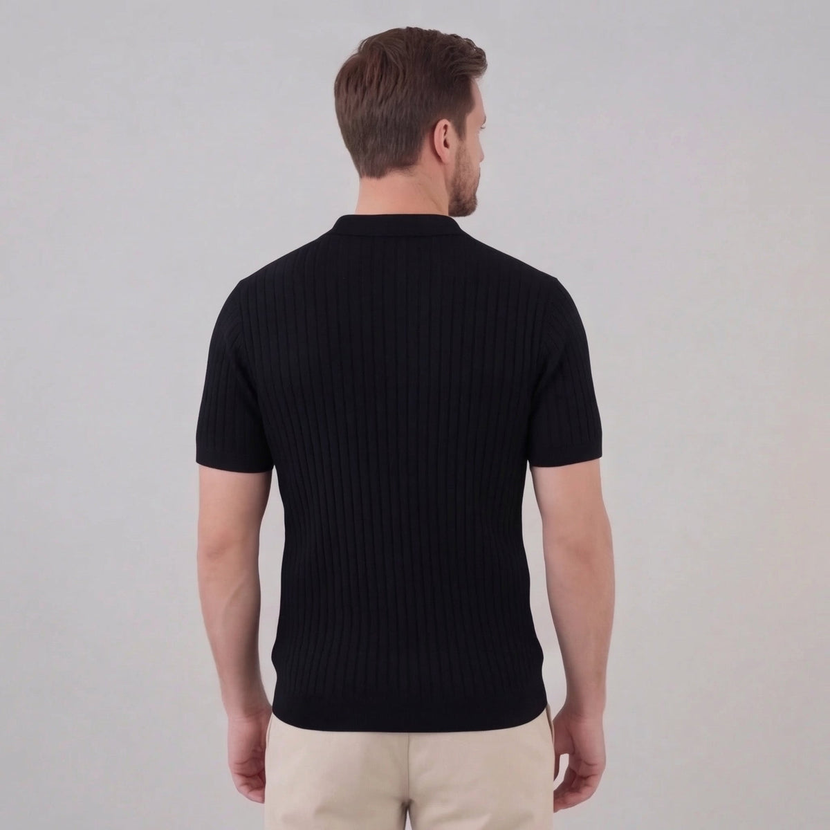Sport polo top | textured knit set — Black