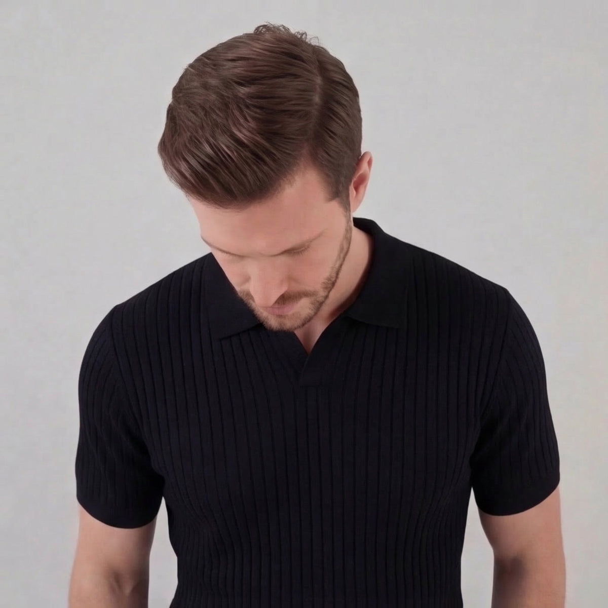 Sport polo top | textured knit set — Black