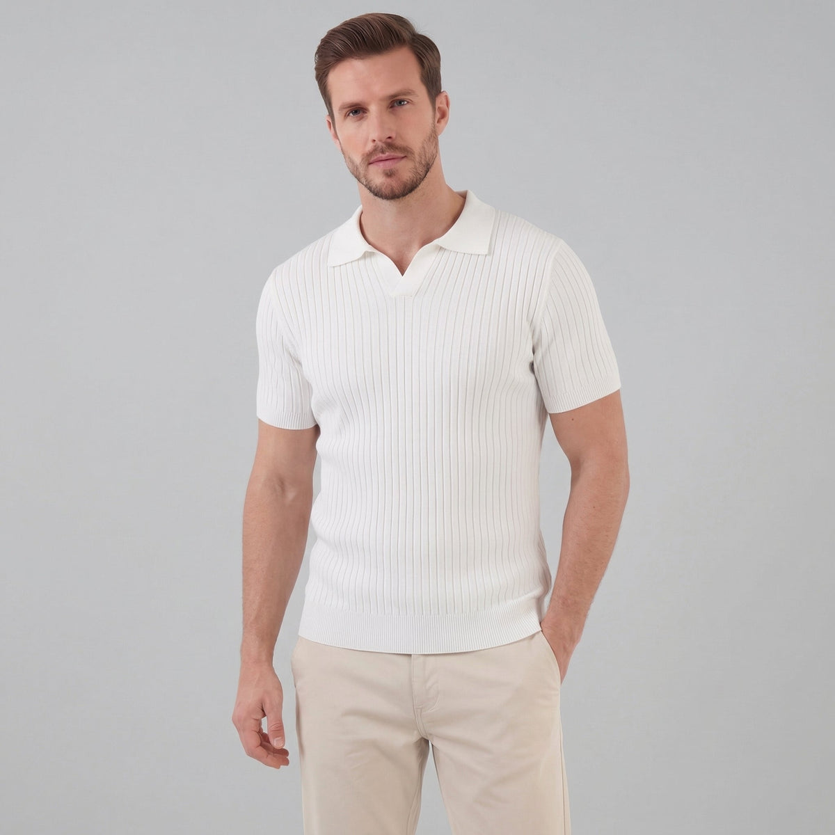 Sport polo top | textured knit set — White