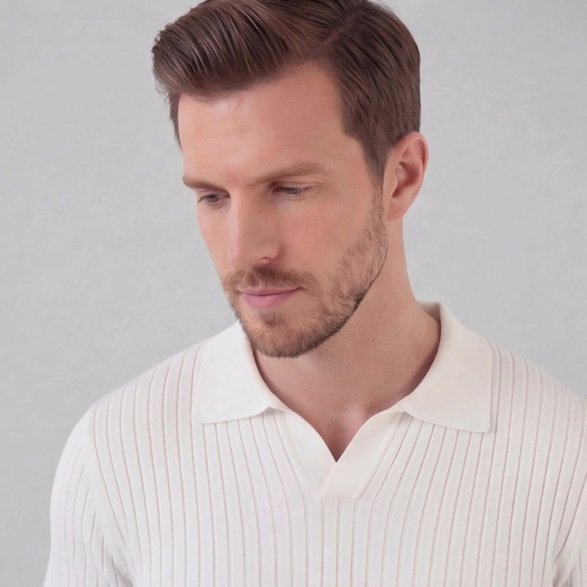Sport polo top | textured knit set — White