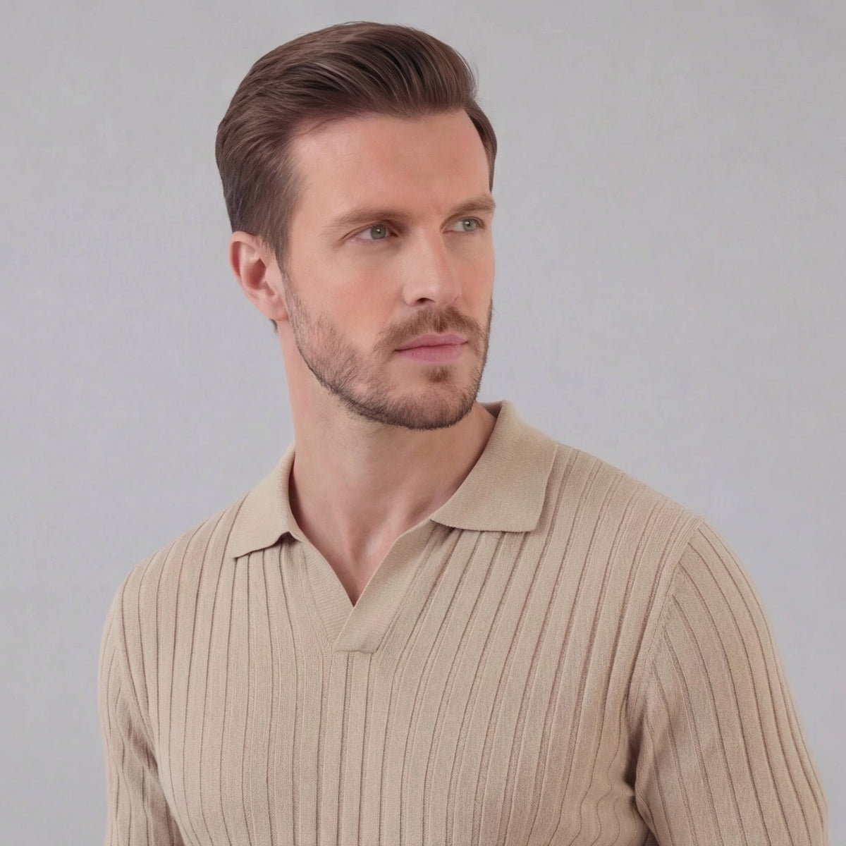 Sport polo top | textured knit set — Beige