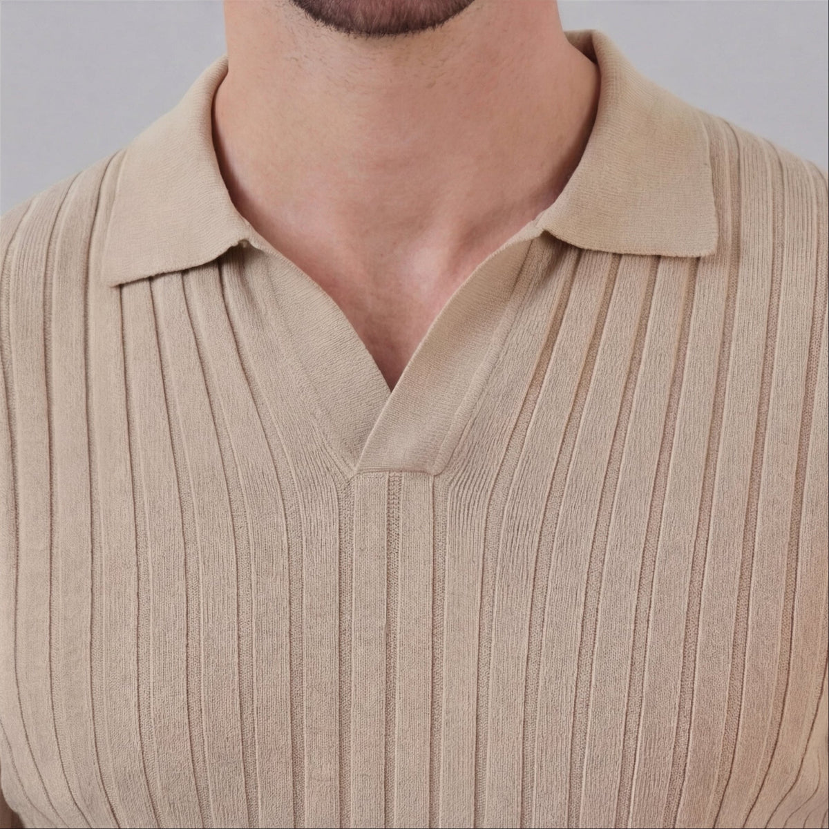 Sport polo top | textured knit set — Beige
