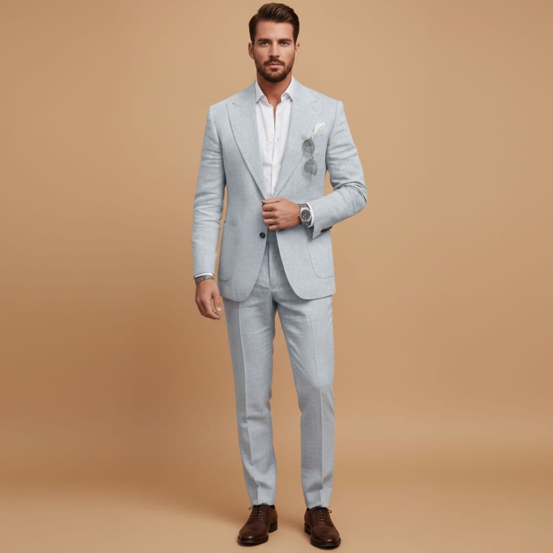 Slim men's suit | blazer set with notch lapel — Light Grey