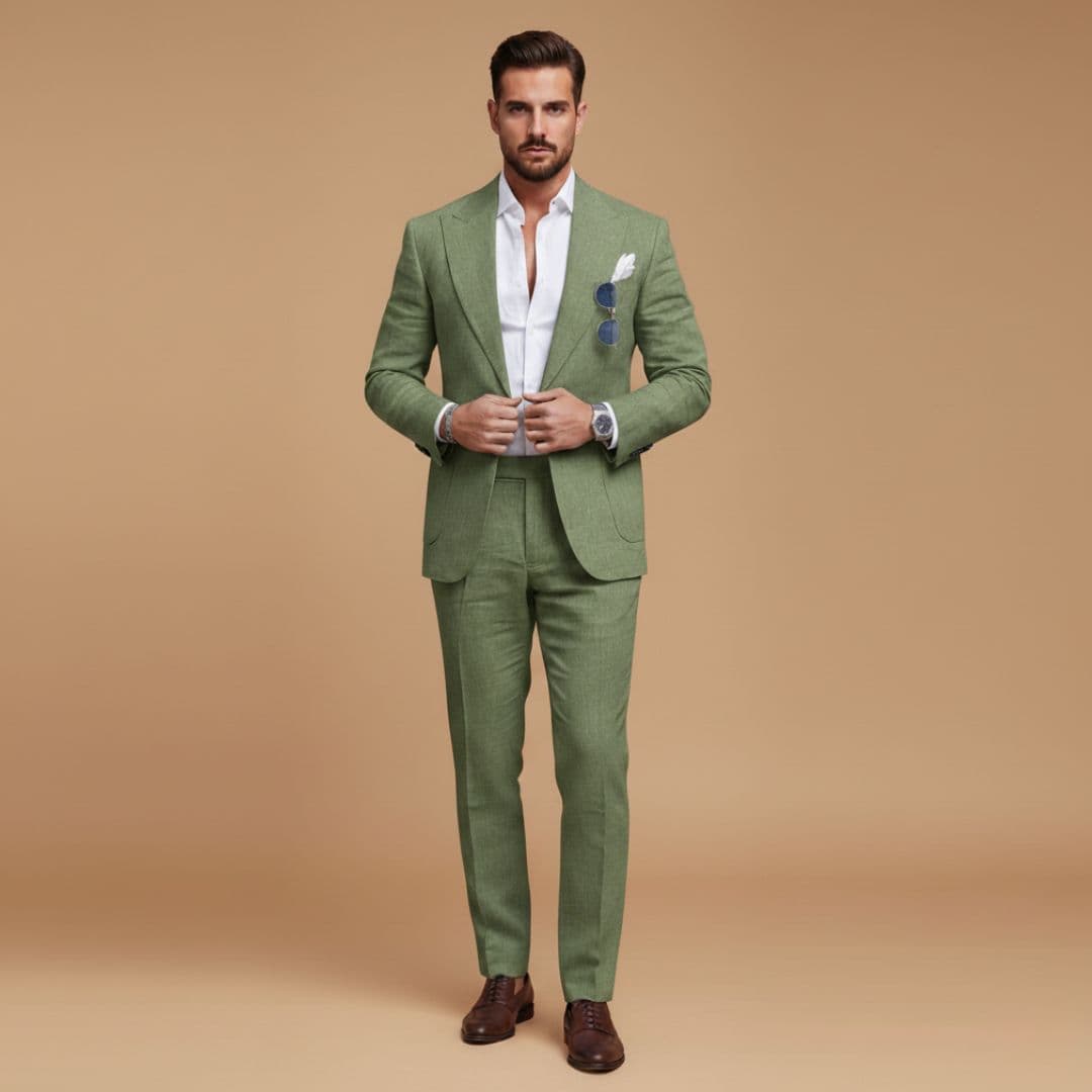 Slim men's suit | blazer set with notch lapel — Olive Green
