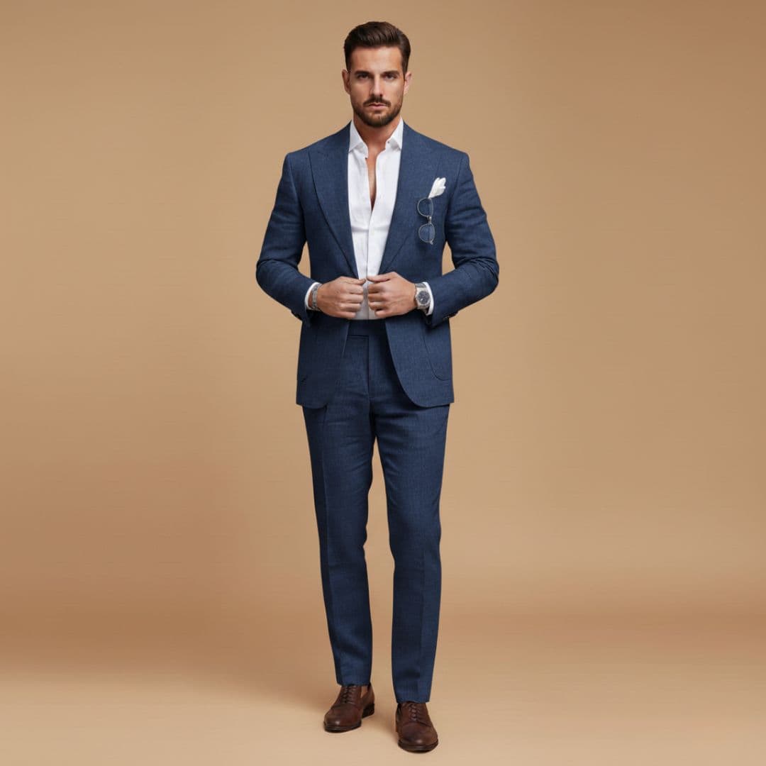 Slim men's suit | blazer set with notch lapel — Navy Blue