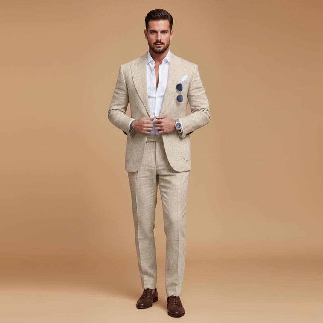 Slim men's suit | blazer set with notch lapel — Beige