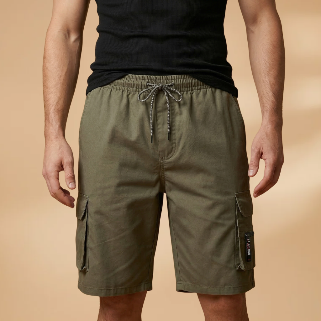 Men's Loose-Fit Bermuda Cargo Shorts with Elastic Waistband — Army Green