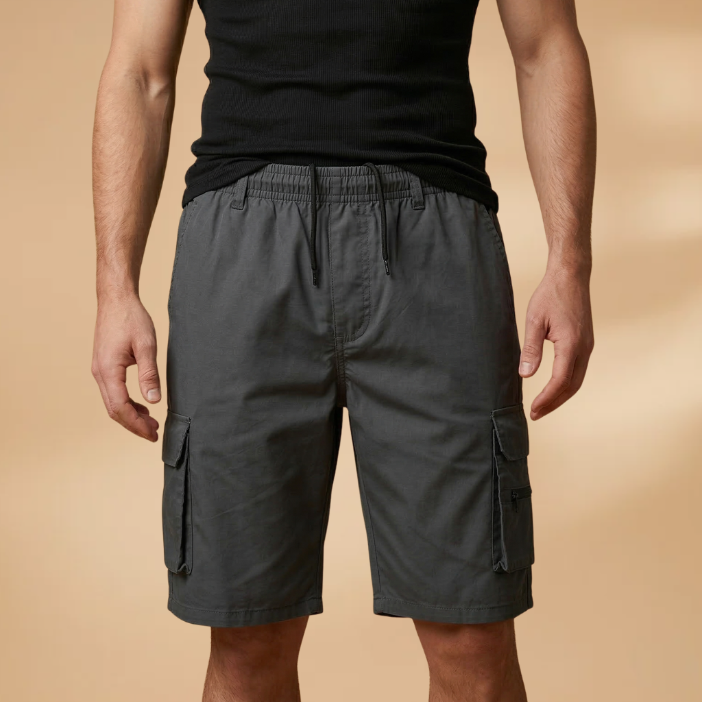 Men's Loose-Fit Bermuda Cargo Shorts with Elastic Waistband — Dark Grey