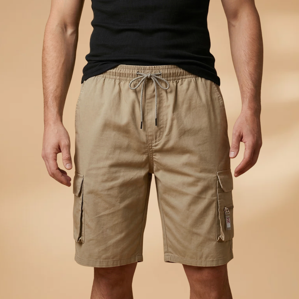 Men's Loose-Fit Bermuda Cargo Shorts with Elastic Waistband — Khaki