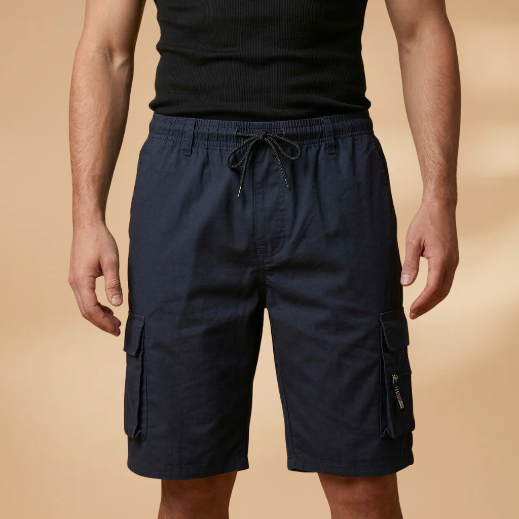 Men's Loose-Fit Bermuda Cargo Shorts with Elastic Waistband — Navy Blue