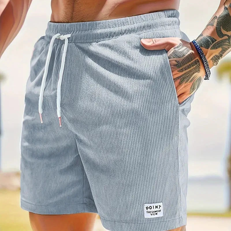 Men's velvet high shorts — casual summer clothing with drawstring — Light Blue