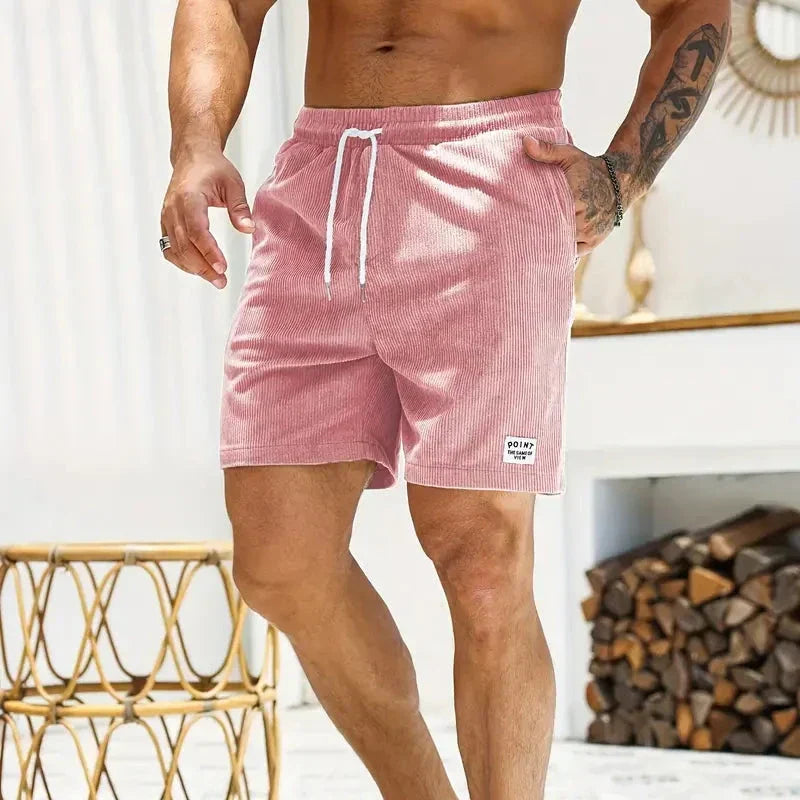 Men's velvet high shorts — casual summer clothing with drawstring — product view