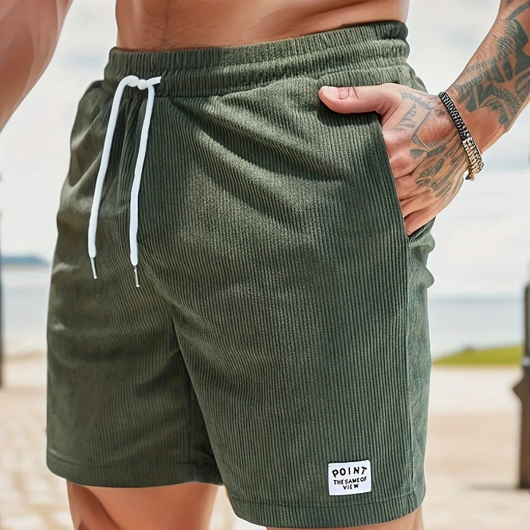 Men's velvet high shorts — casual summer clothing with drawstring — Army Green