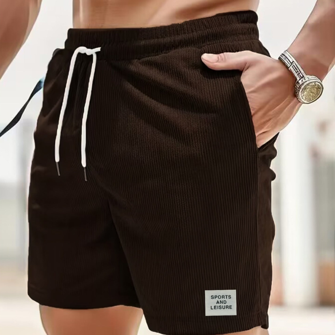 Men's velvet high shorts — casual summer clothing with drawstring — Coffee