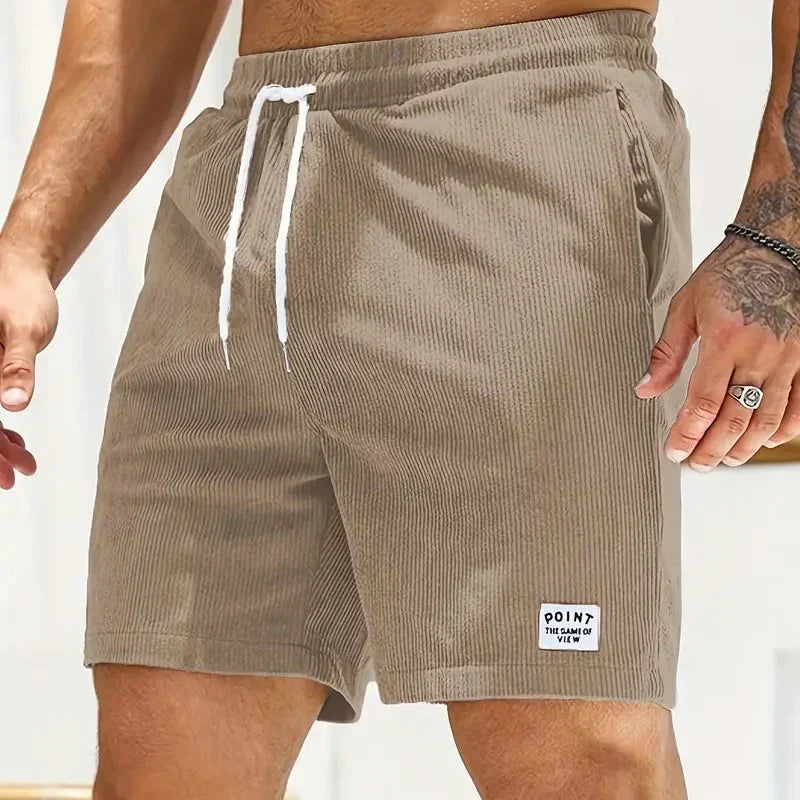 Men's velvet high shorts — casual summer clothing with drawstring — Khaki