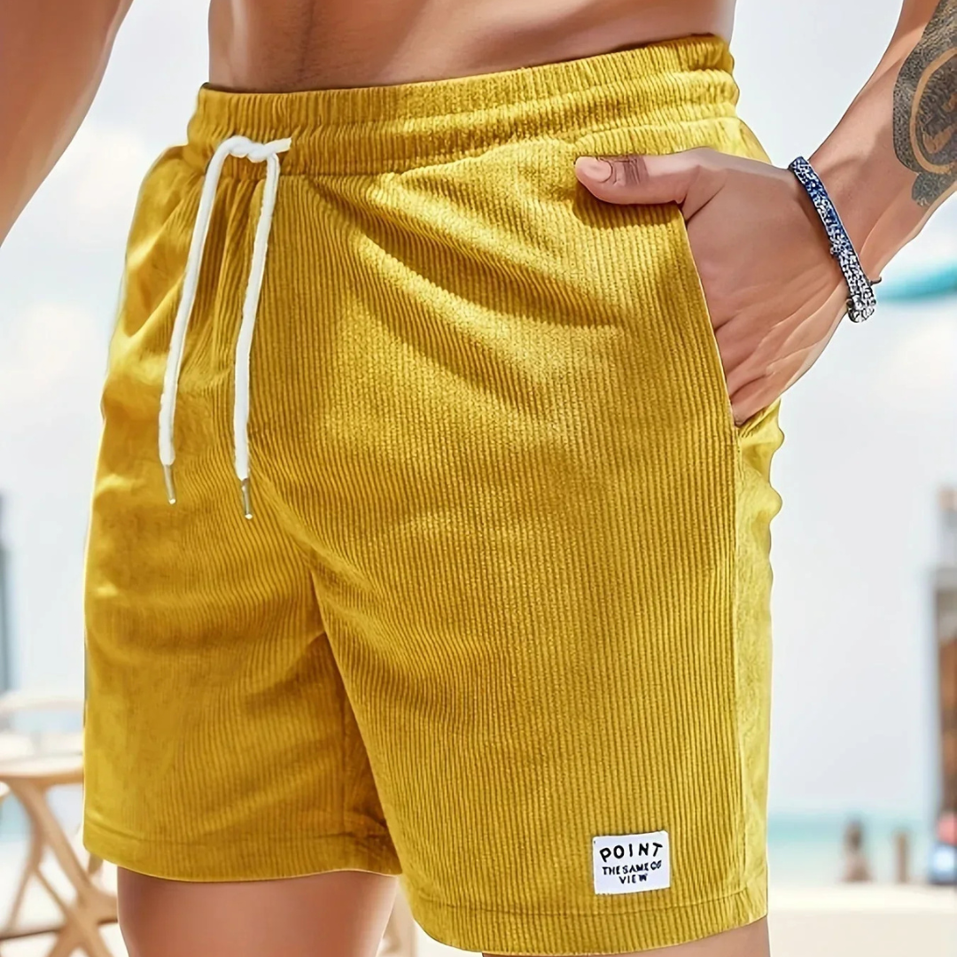 Men's velvet high shorts — casual summer clothing with drawstring — Yellow