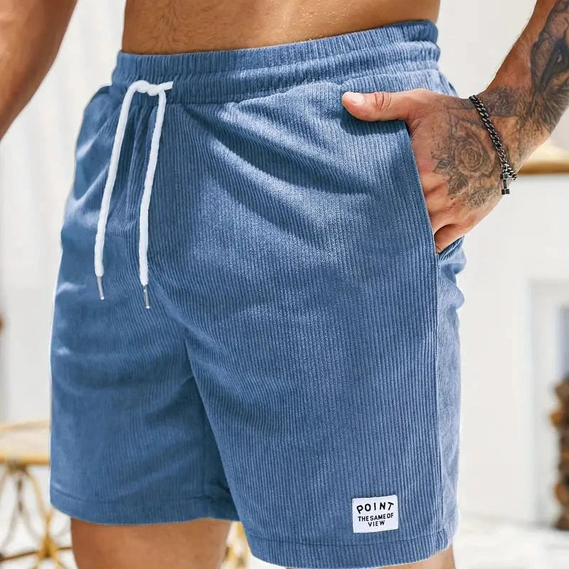 Men's velvet high shorts — casual summer clothing with drawstring — Blue
