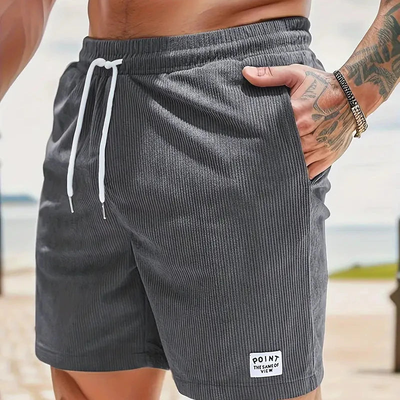 Men's velvet high shorts — casual summer clothing with drawstring — Grey