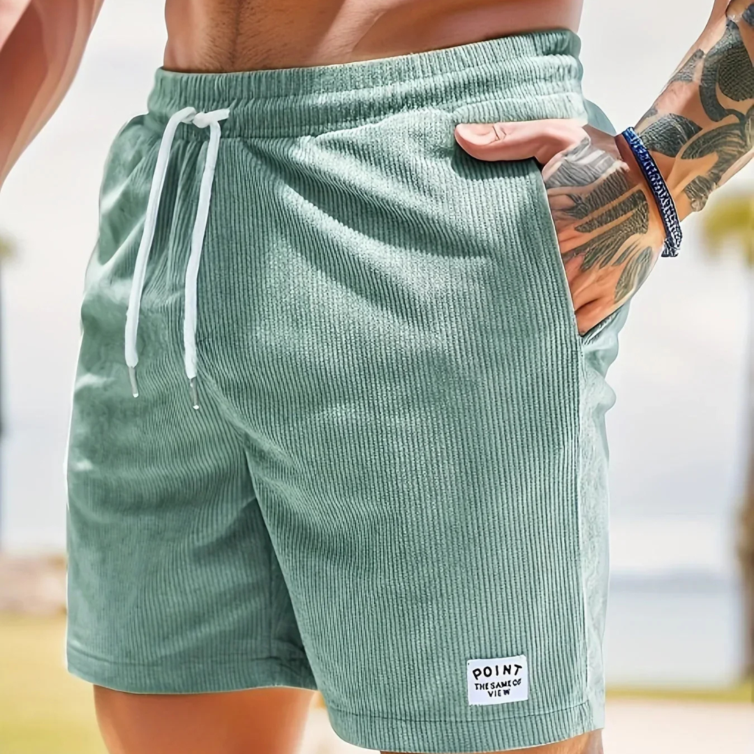 Men's velvet high shorts — casual summer clothing with drawstring — Light Green