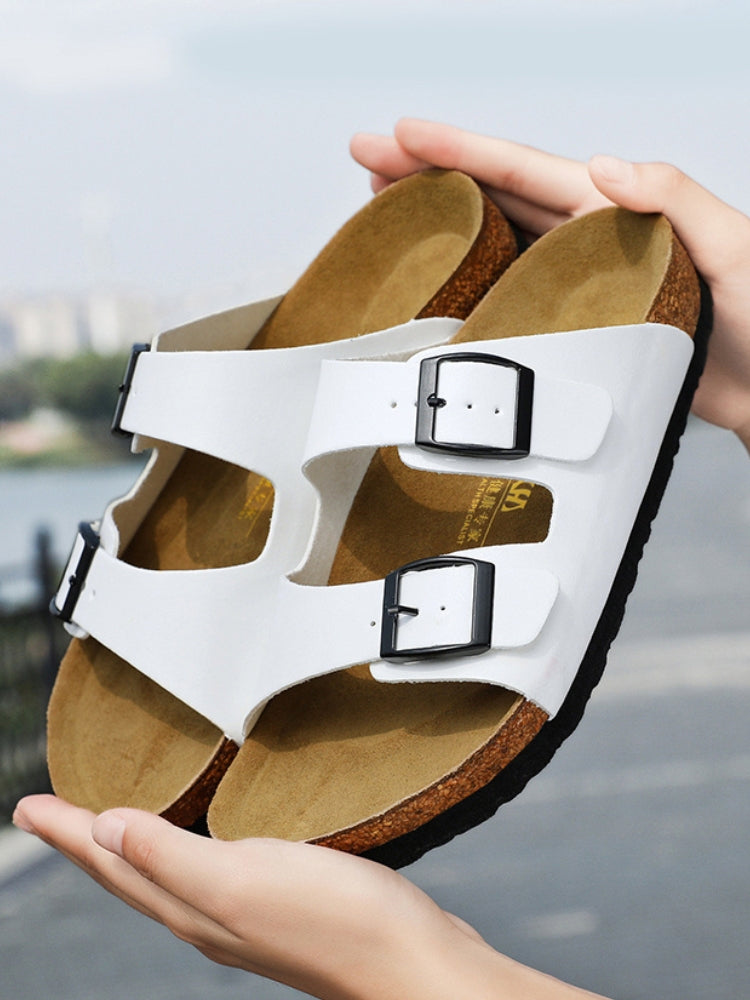 Men's summer shoes — ergonomic leisure sandals with buckles — White
