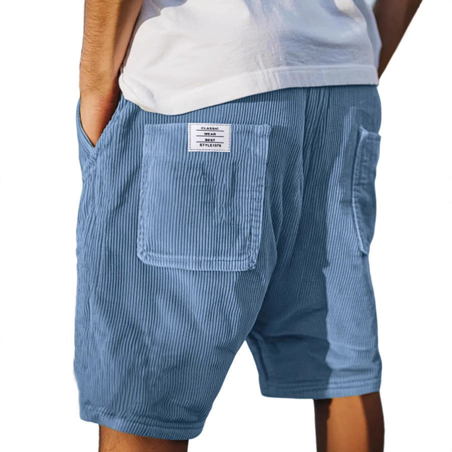 Casual men's corduroy shorts — leisure bermuda with pockets — Blue