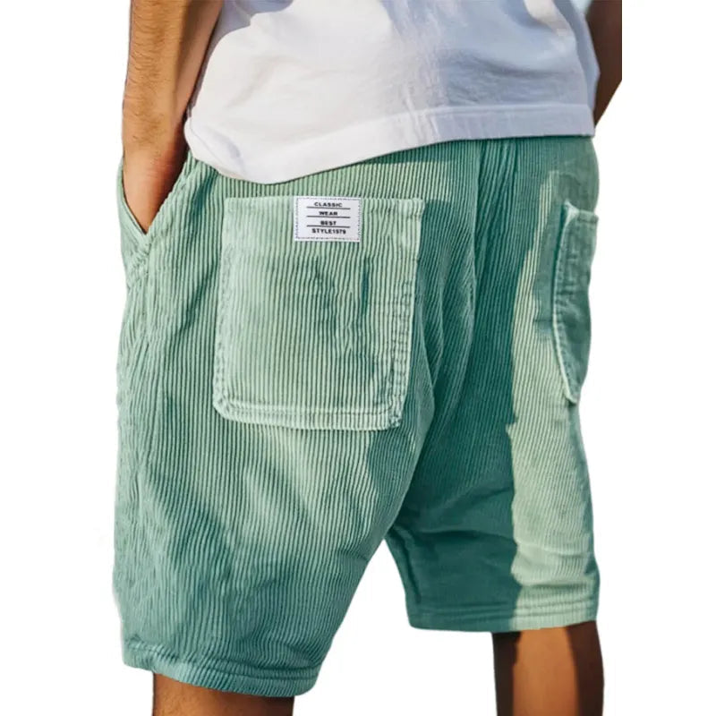 Casual men's corduroy shorts — leisure bermuda with pockets — Green