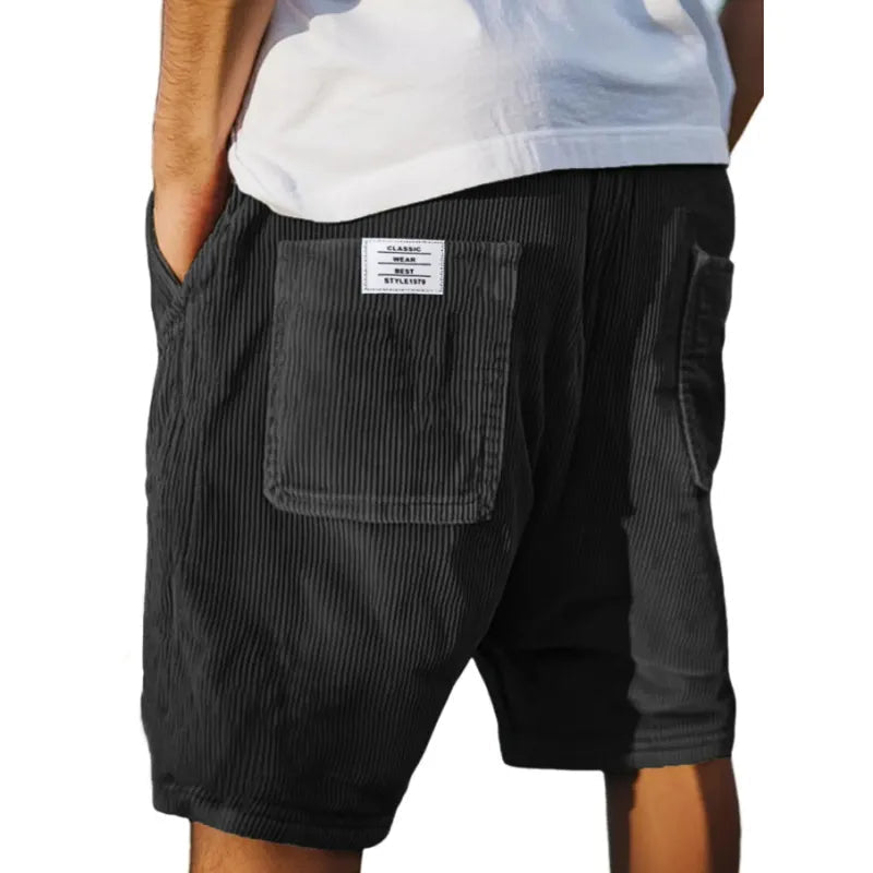 Casual men's corduroy shorts — leisure bermuda with pockets — Black