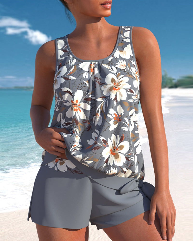 Tankini swimsuit for women — pool set with tank top and briefs — Grey