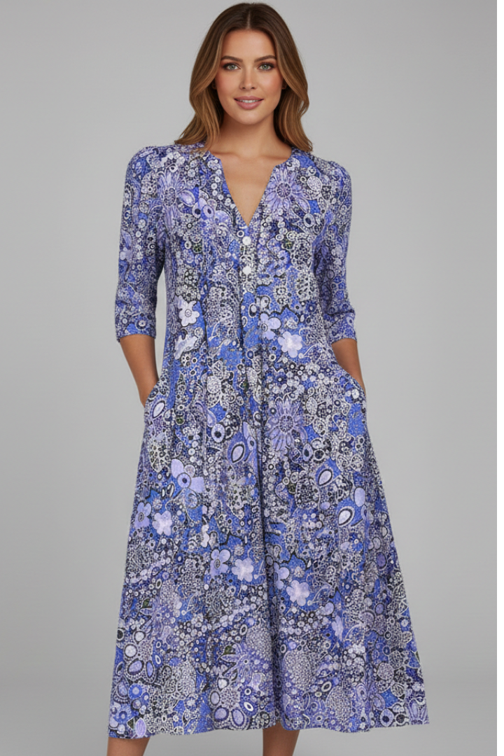 Women's Flowy Floral Midi Dress — Blue