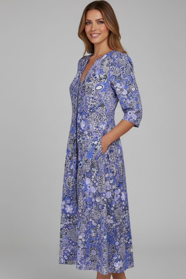 Women's Flowy Floral Midi Dress — Blue
