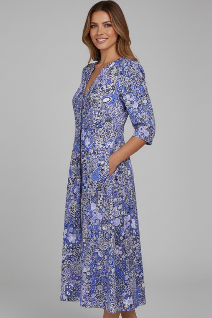 Women's Flowy Floral Midi Dress — Blue
