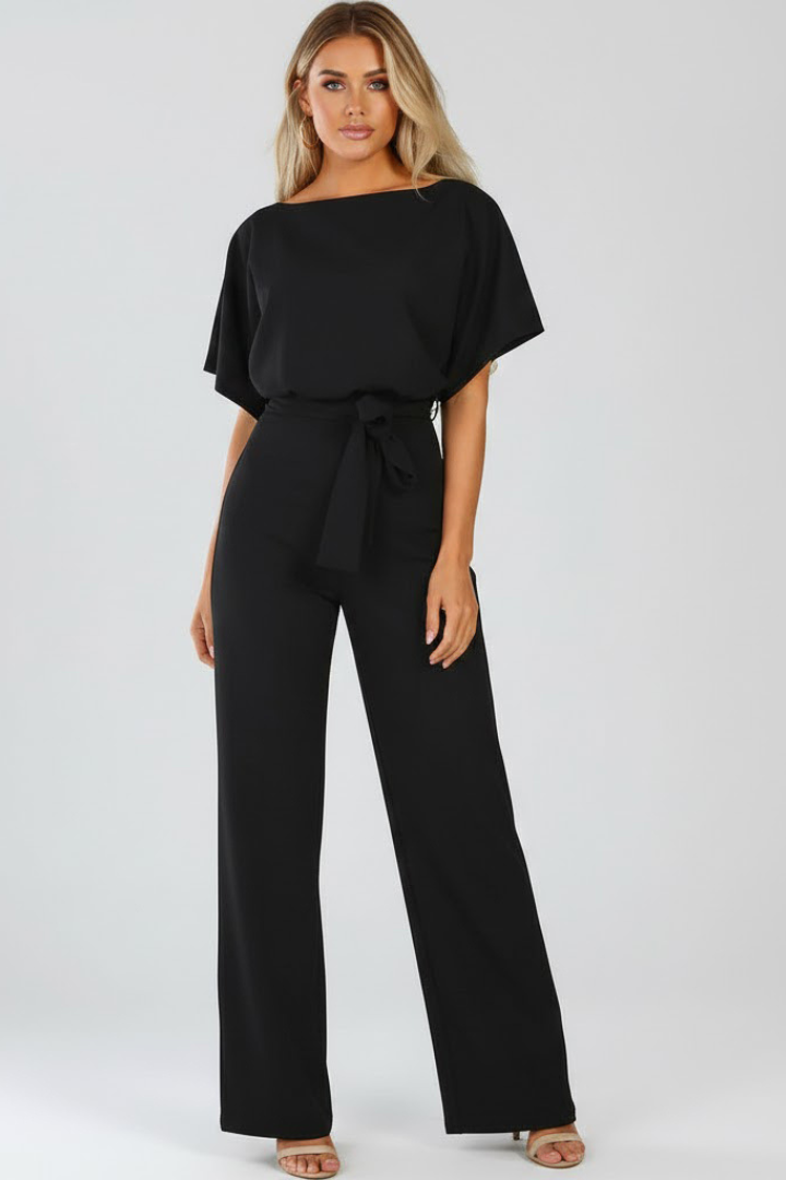 Women's jumpsuit — plain flared style without visible zipper — Black