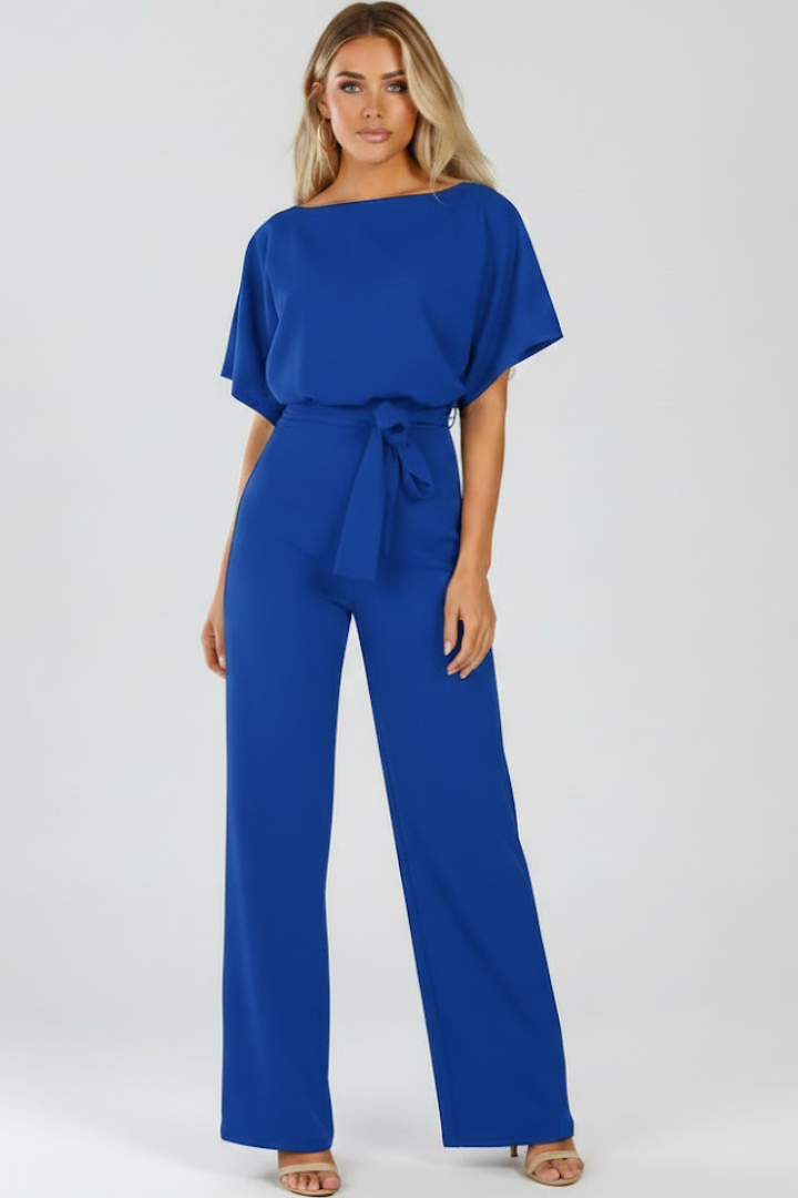Women's jumpsuit — plain flared style without visible zipper — Blue