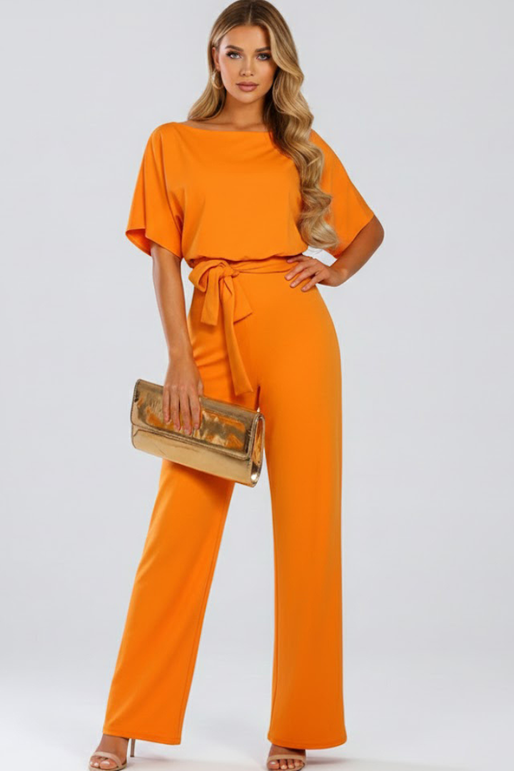 Women's jumpsuit — plain flared style without visible zipper — Orange