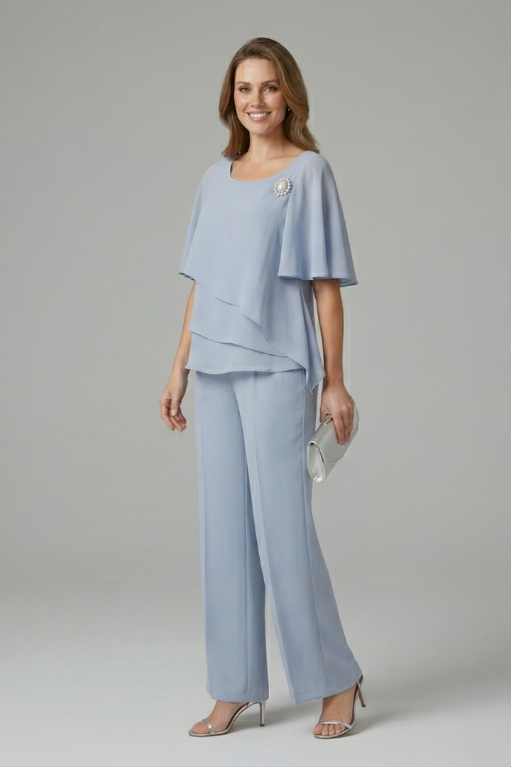 Women's tunic and pants set — fluid straight style without buttons — Blue