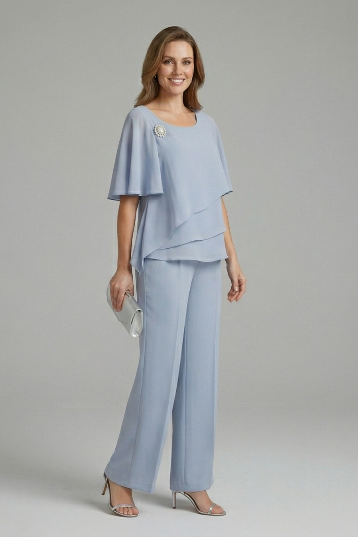 Women's tunic and pants set — fluid straight style without buttons — Blue