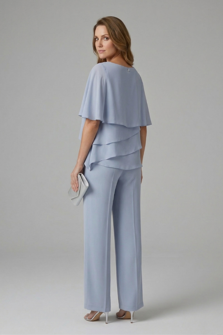 Women's tunic and pants set — fluid straight style without buttons — Blue
