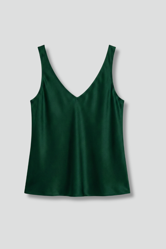 Women's sleeveless top — plain straight cut with deep V-neck — Green