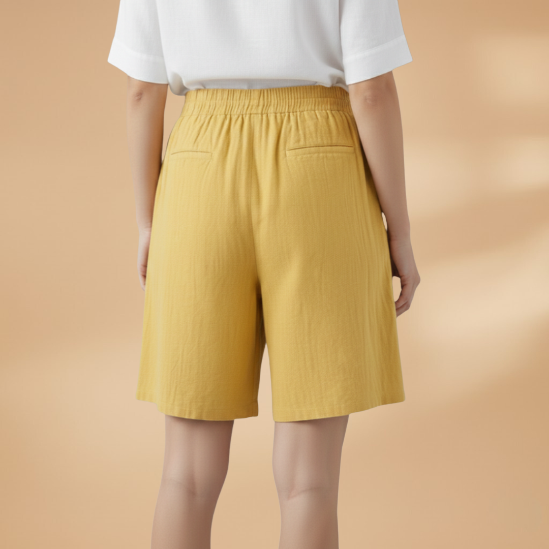 Short knee-length women's pants — wide short pants with gathered waist — product view