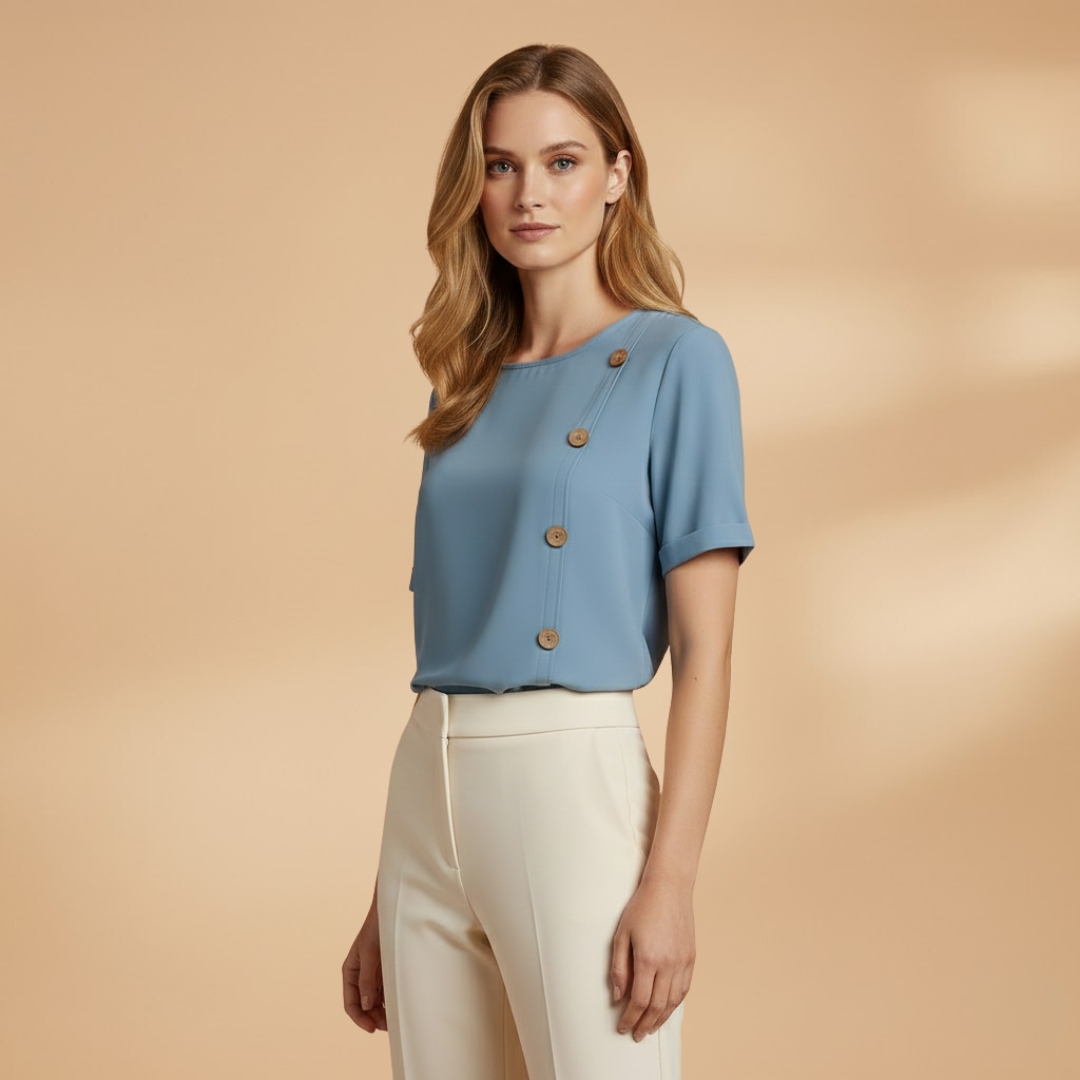 Loose summer top for women — tunic with decorative buttons | vacation — product view