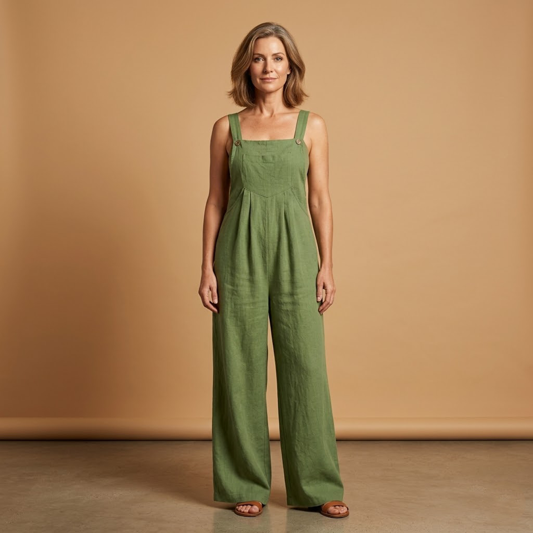 Summer jumpsuit for women - loose outfit with side pockets | vacation — Green