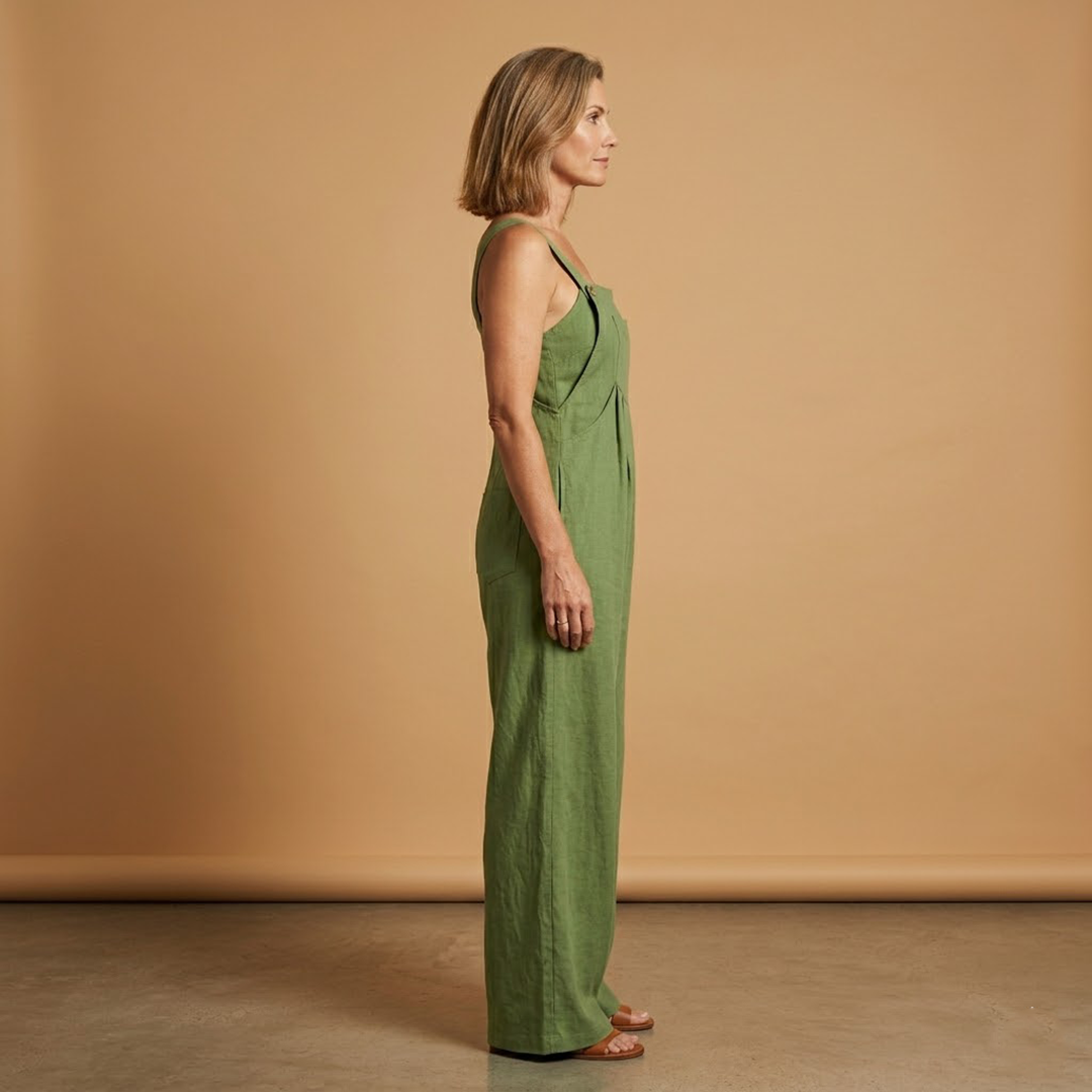 Summer jumpsuit for women - loose outfit with side pockets | vacation — Green