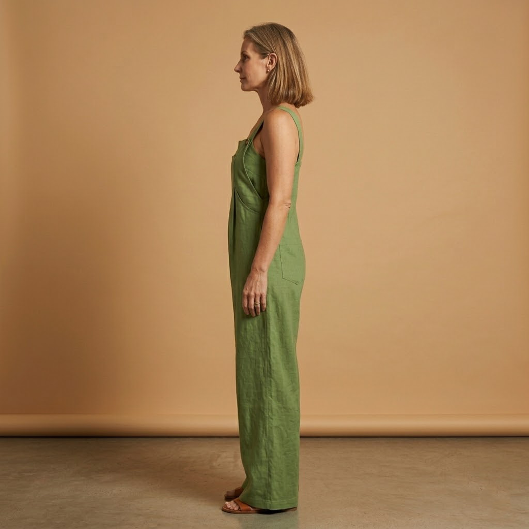Summer jumpsuit for women - loose outfit with side pockets | vacation — Green