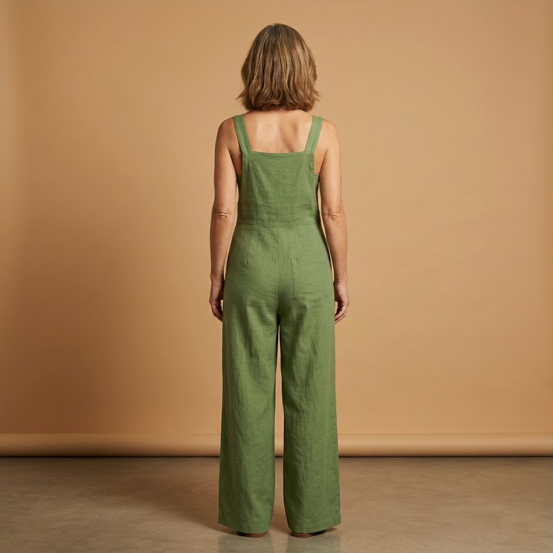 Summer jumpsuit for women - loose outfit with side pockets | vacation — Green