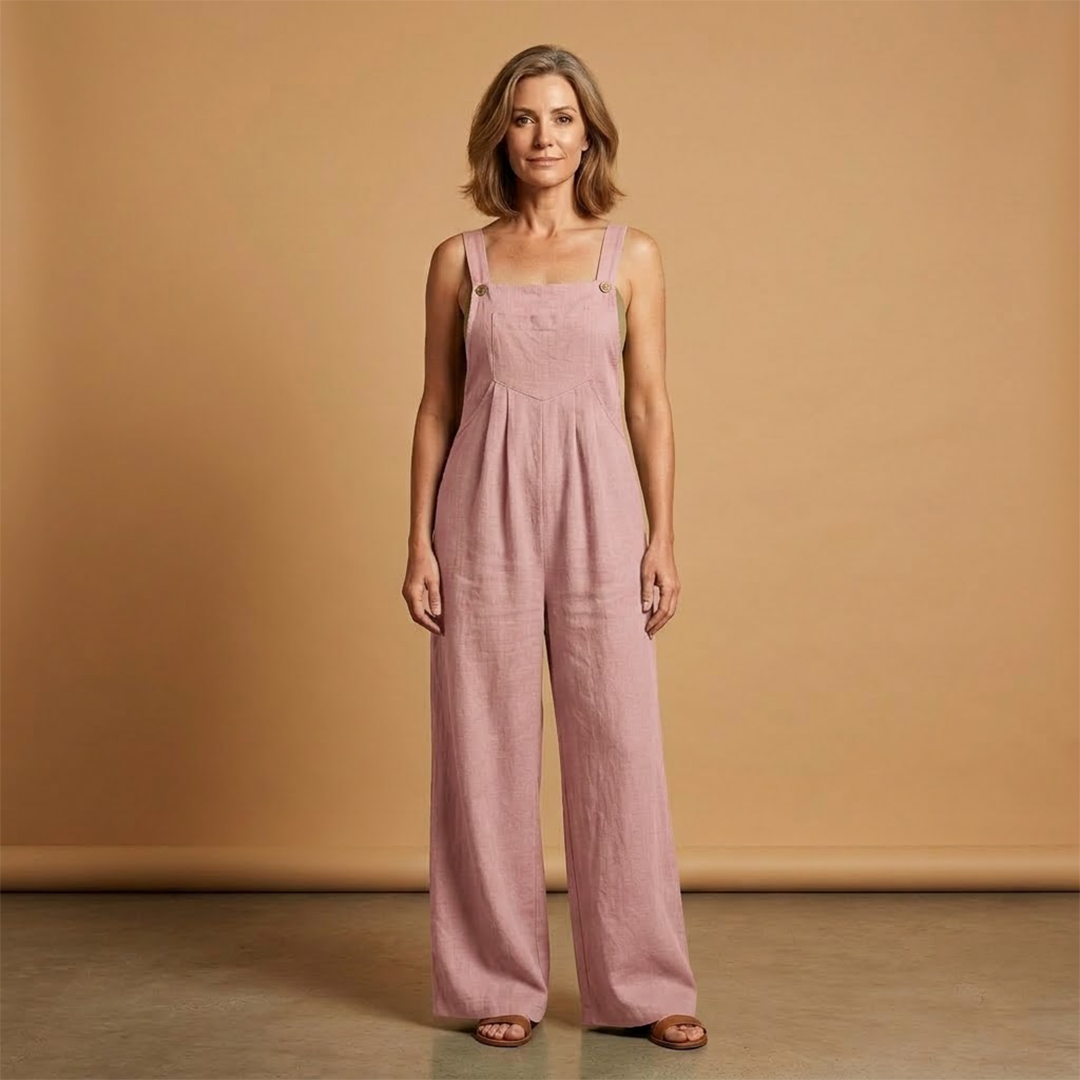 Summer jumpsuit for women - loose outfit with side pockets | vacation — Pink
